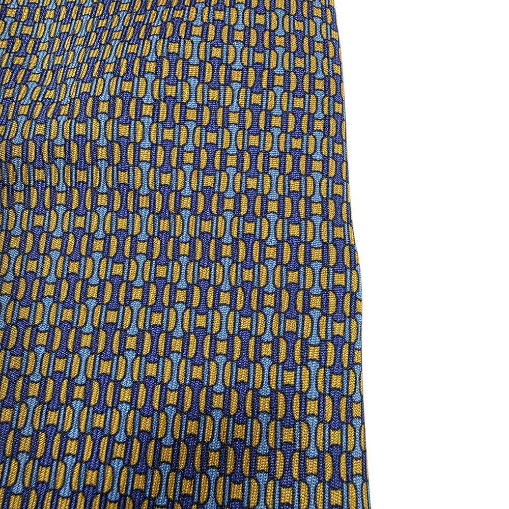 GUCCI Silk Tie Blue Yellow Geometric Pattern Made in Italy Men's Luxury Designer - Picture 8 of 13